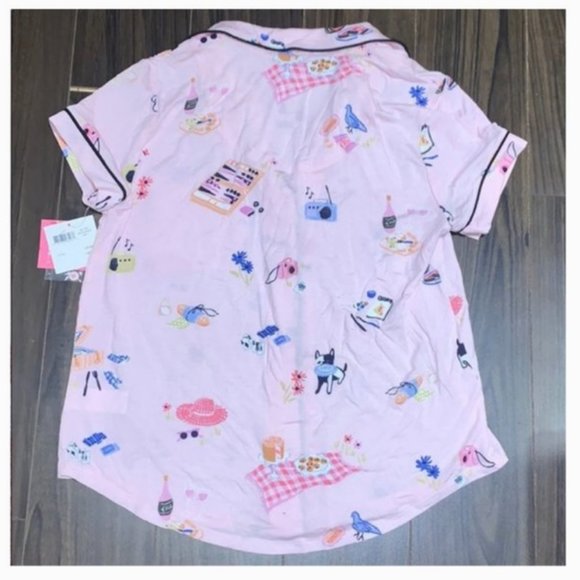 Kate Spade Picnic Printed Pink PJ Pajama Top S nwt - Picture 9 of 10